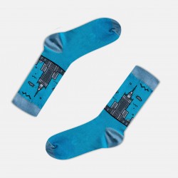Blue-gray socks with a motif